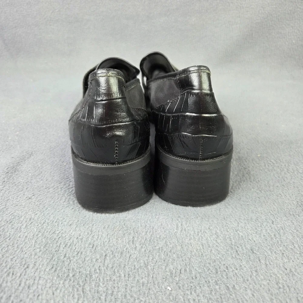 Zac‎ Posen Alisa Black Mesh Croc Embossed Leather Heeled Loafer US 9M